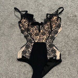 Black Lace Floral Bodysuit